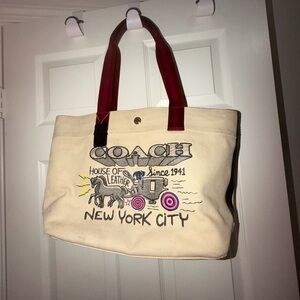 Coach Cream Tote with Red Handles